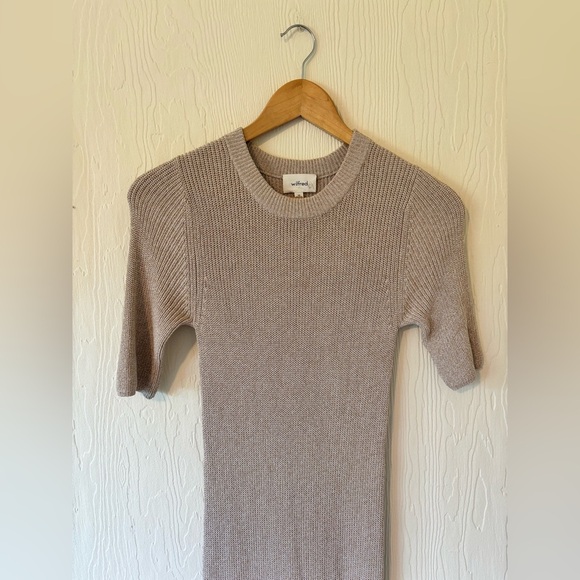 Wilfred Aritzia Knit Woven Crochet Silhouette Cream Beige Midi Fishtail Dress - Picture 9 of 11